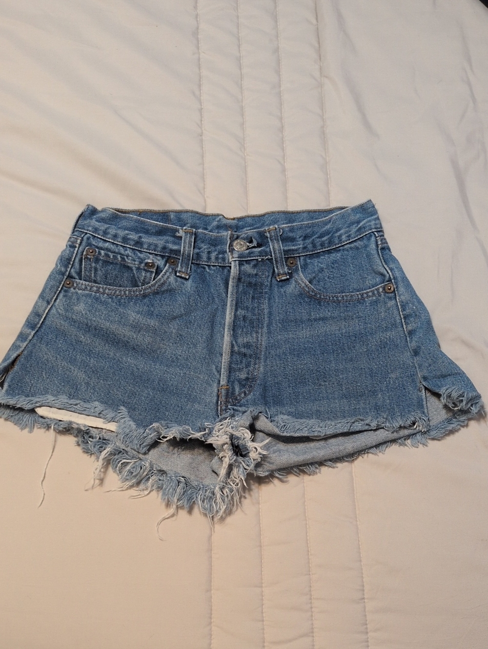 Levi's Light Blue Frayed Denim Cutoff Shorts